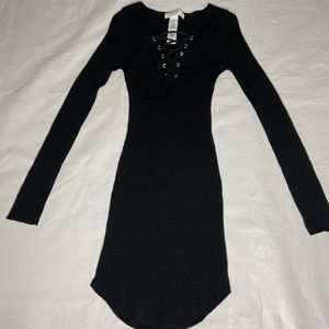 Planet Gold Criss Cross Tight Black Dress